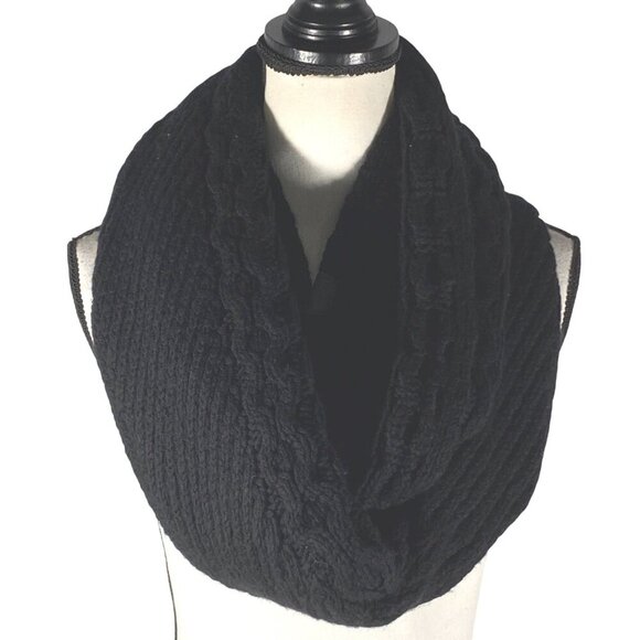 Coach Black Wool & Cashmere chunky Cable Knit fisherman Infinity Scarf neutral - Picture 1 of 10